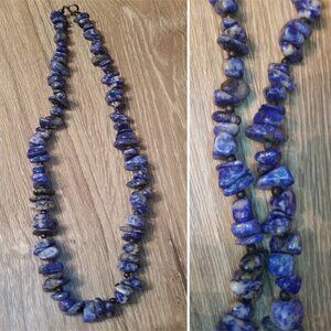 Vintage Artisan Single Strand Lapis Beads Necklace Sterling Silver 925 Boho